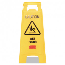 6112 Rubbermaid "Caution Wet Floor" 2 Sided Folding Sign Yellow 11.0X26.0