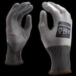 3716 Medium 13-Gauge White With Gray Polyurethane Palm & Blue Elastic Wrist