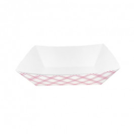 FTW100 1-LB Red/White Plaid Paper Boat Food Tray PFAS Free Moisture Resista