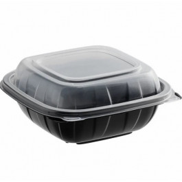 6 Inch Black 1-compartment Polypropylene Bottom Container With A Clear Top