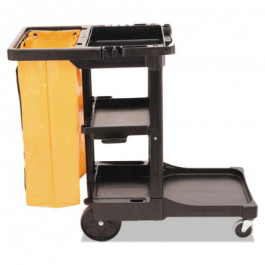 6173 Rubbermaid Janitor Cleaning Cart With 3 Shelves Black With Zippered Ye